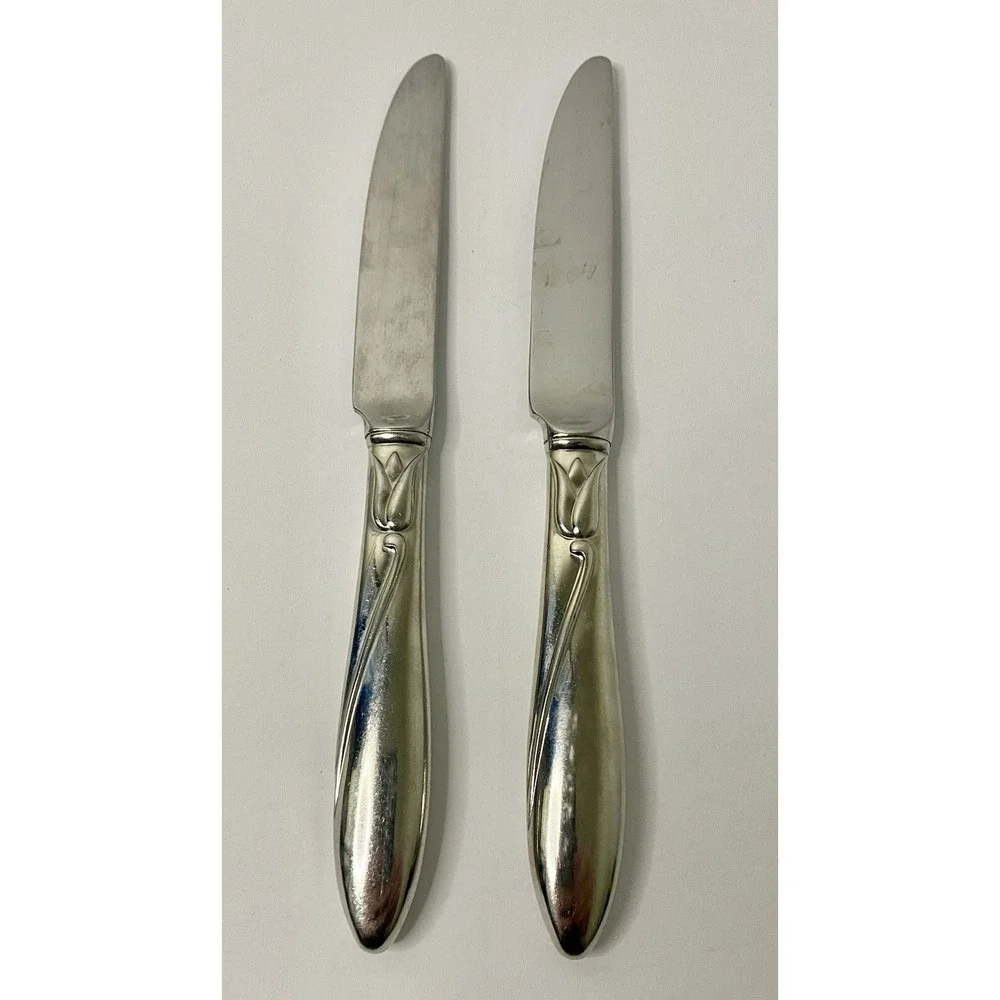 Yamazaki Raceme Japan Stainless Steel Flatware Dinner Knives Lot Of 2 Silver